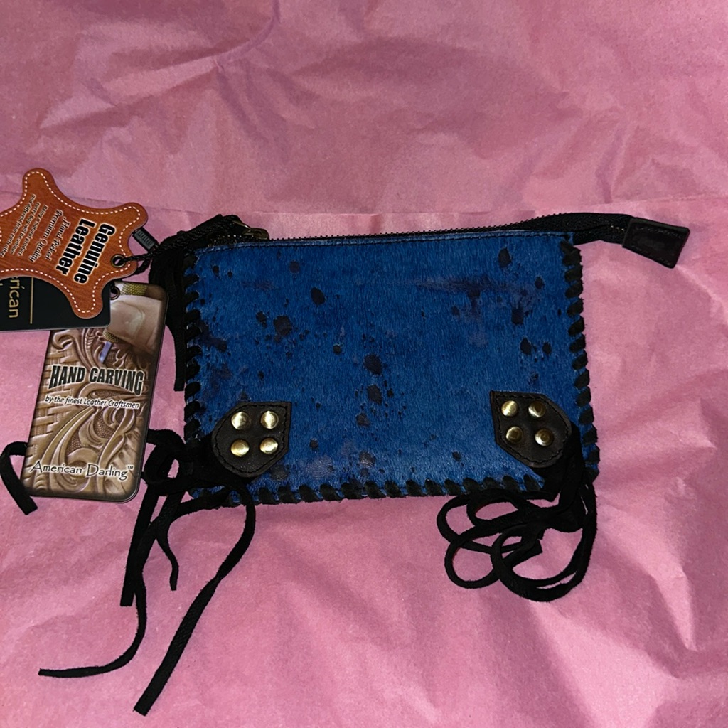 Nwt American Darling Blue Leather Zip Clutch